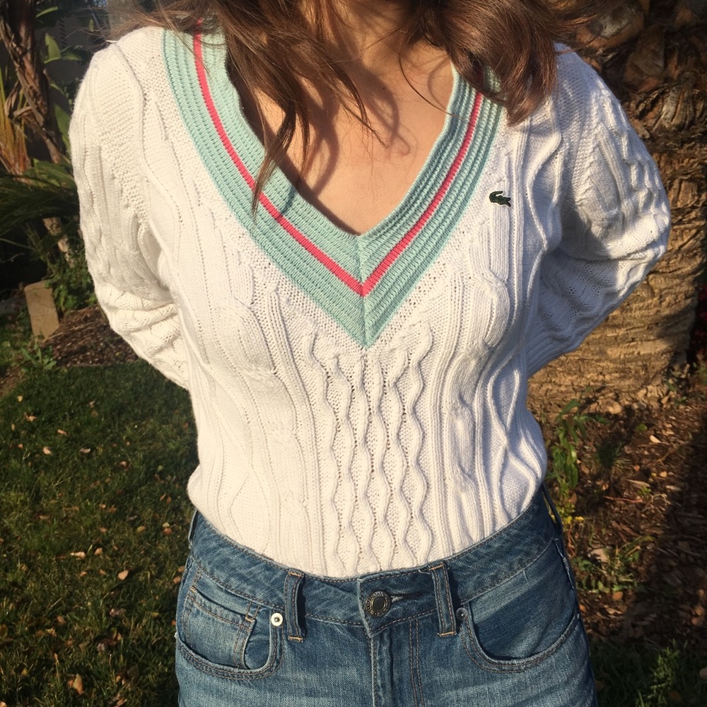 Lacoste Knitted White + Blue Sweater Size 38(US 6)
